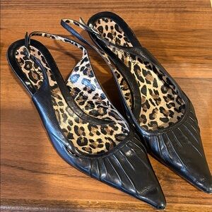 Dolce & Gabbana Black Slingback Heels with Leopard Print